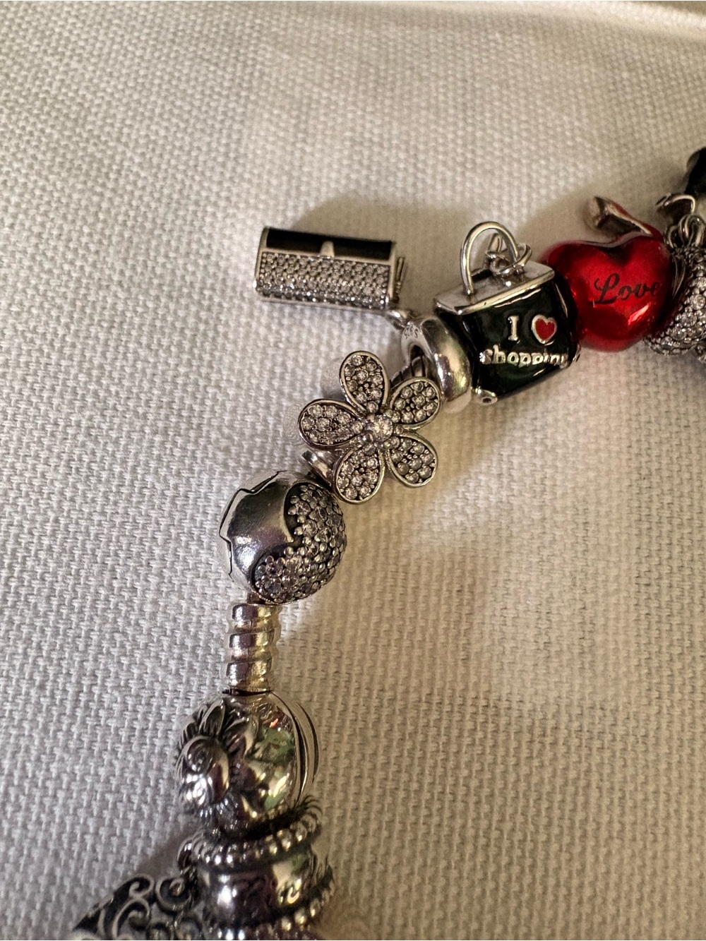 Pandora pave heart bracelet with red/black/silver charms - Picture 5 of 6